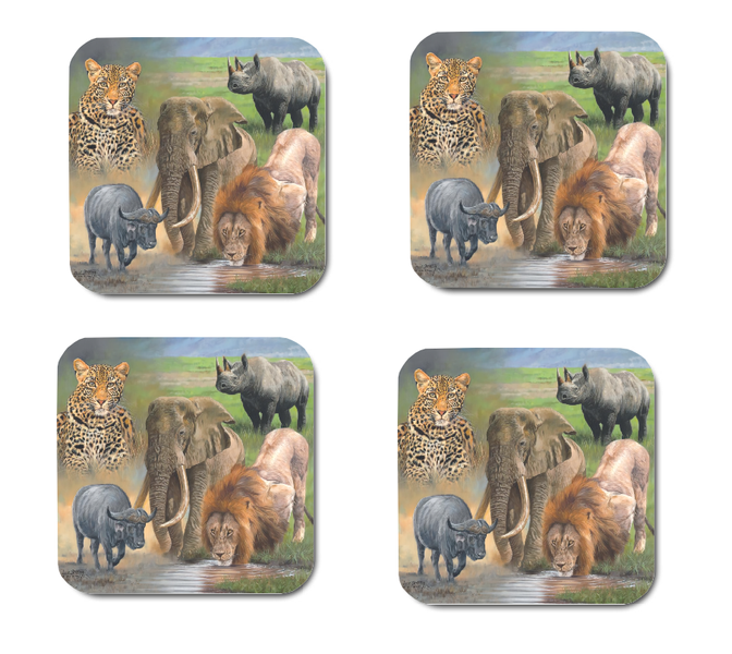 Big 5 African Safari Coasters - Set of 4 Wooden Coasters