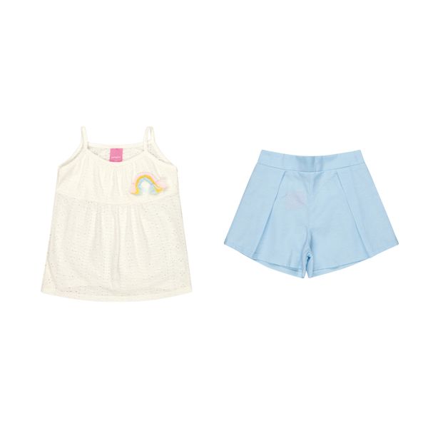 Kamylus - Girls Off White &amp; Pastel Blue Cotton Playsuit