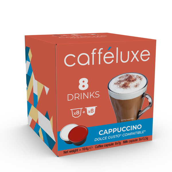 Caffeluxe Dolce Gusto Compatible Cappuccino Coffee & Milk 16 Pods