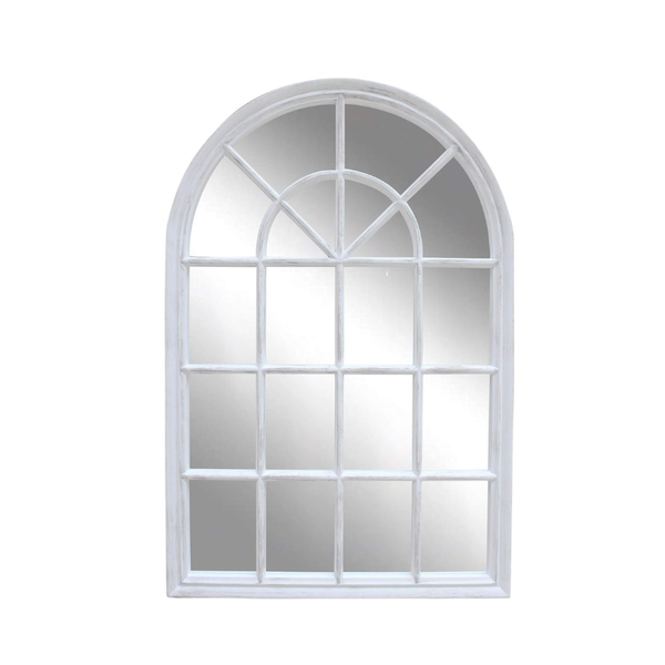 White Plastic Wooden-Style Frame Arched 110 cm x 70 cm Mirror
