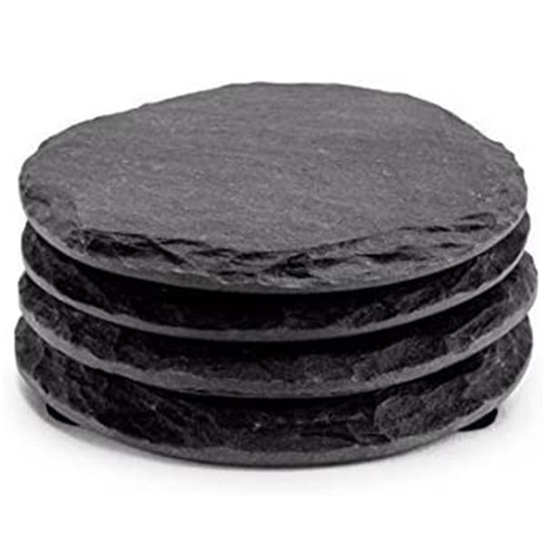 Round Slate Black Coasters Handmade Coasters for Wine Glasses 4Piece