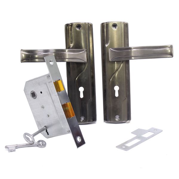 Silver Mortice Lockset BS-0289 on Backplate with 2 Lever Lock with Keys