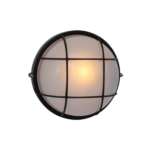 Eurolux - Large Round Bulkhead With Grid Black 230V