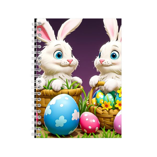 White Bunny A5 Notebook Spiral Lined Easter Bunny Egg Graphic Notepad 181