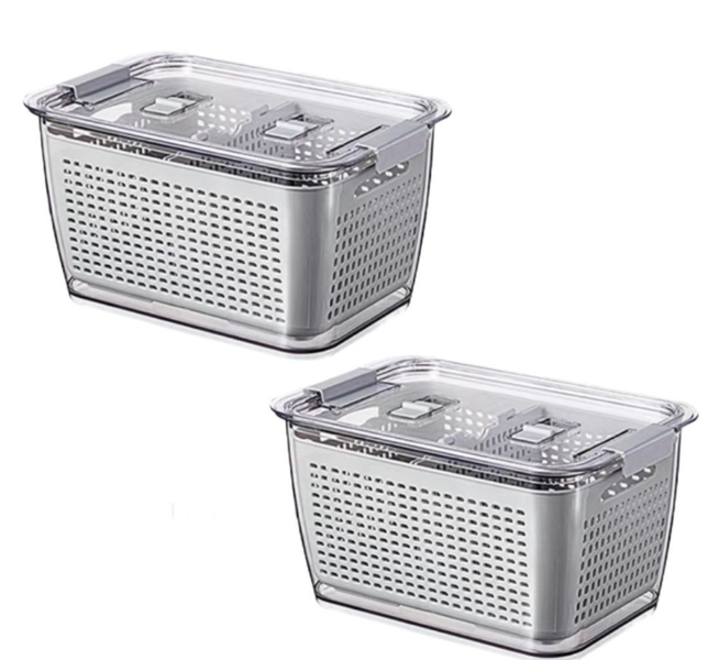 2Pack- Fruit &amp; Veg Drainer Refrigerator Storage Containers Food Storage