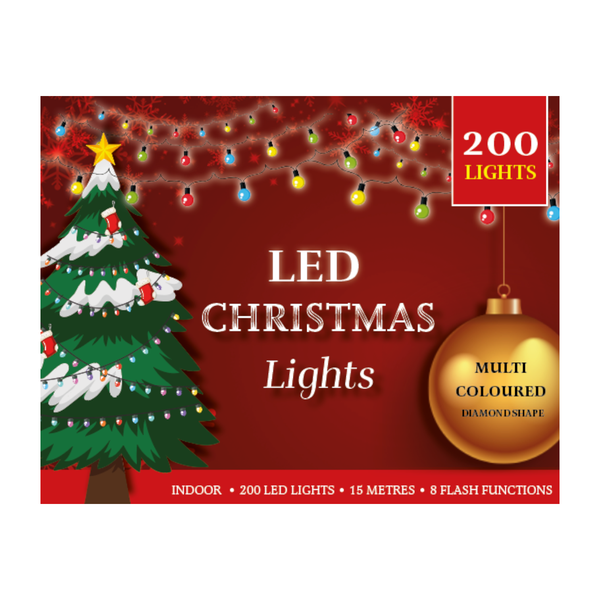 Multi Coloured Christmas Tree Fairy Lights 200 LED Lights (15 Meters)