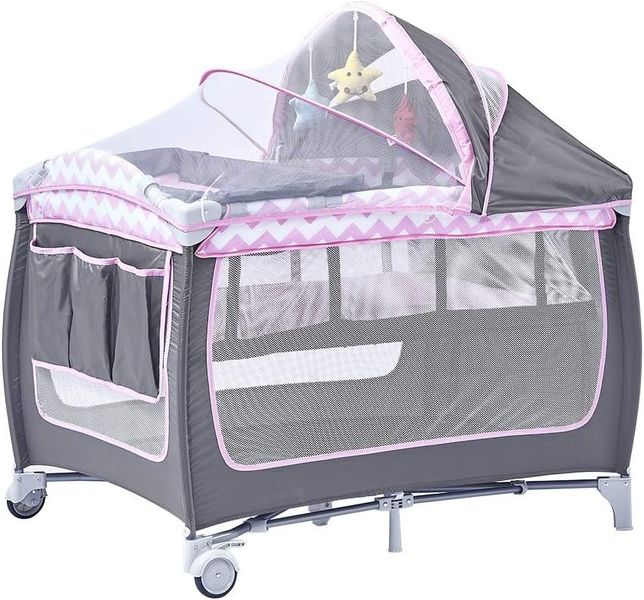 Portable Baby Playard with Bassinet, Side Zipper Door, Changing Table