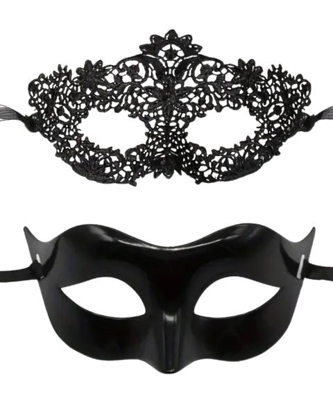 Couples Masquerade Masks - Black Lace - 2-piece