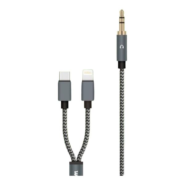 Male 3.5mm To Lightning + Type C Cable 1.2m- SD
