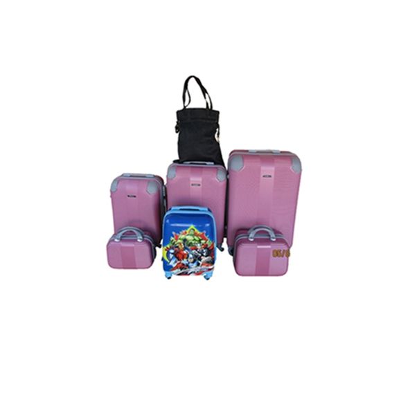 5-Piece Pink ABS Luggage Trolley Set with Spinner Wheels &amp; Avengers Case