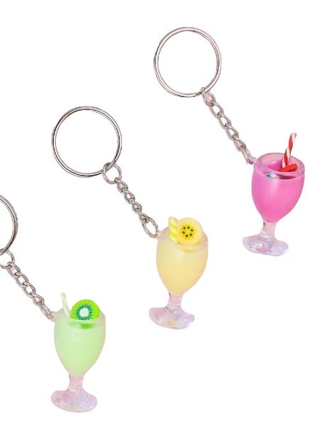 3 Pcs Cocktail/Fruit Drink Charm Keychain/Keyring