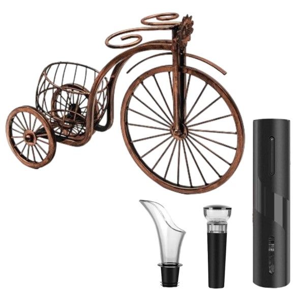 Bicycle Wine Rack With Wine Opener , Pourer &amp; Vacuum Stopper Set
