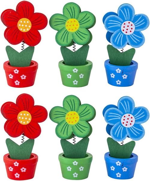 6pcs Flower Memo Clamps and Photo Holders Wooden Multipurpose Note Clips