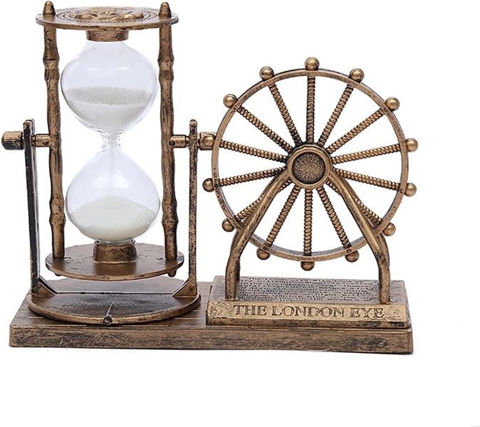 Gold Vintage Ferris Wheel Sand Timer - Rotating Hourglass Tabletop Ornament