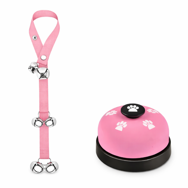 Pink Dog Training Bell Set - Button &amp; Hanging Door Bell