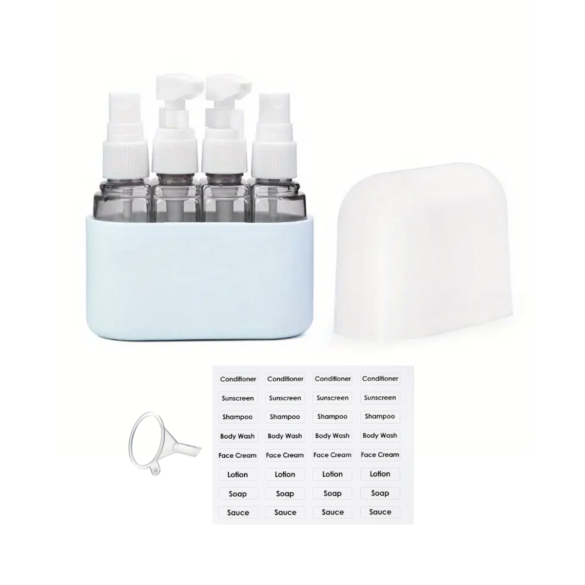 4-in-1 Leak-Proof Travel Bottle Set with Labels & Funnel