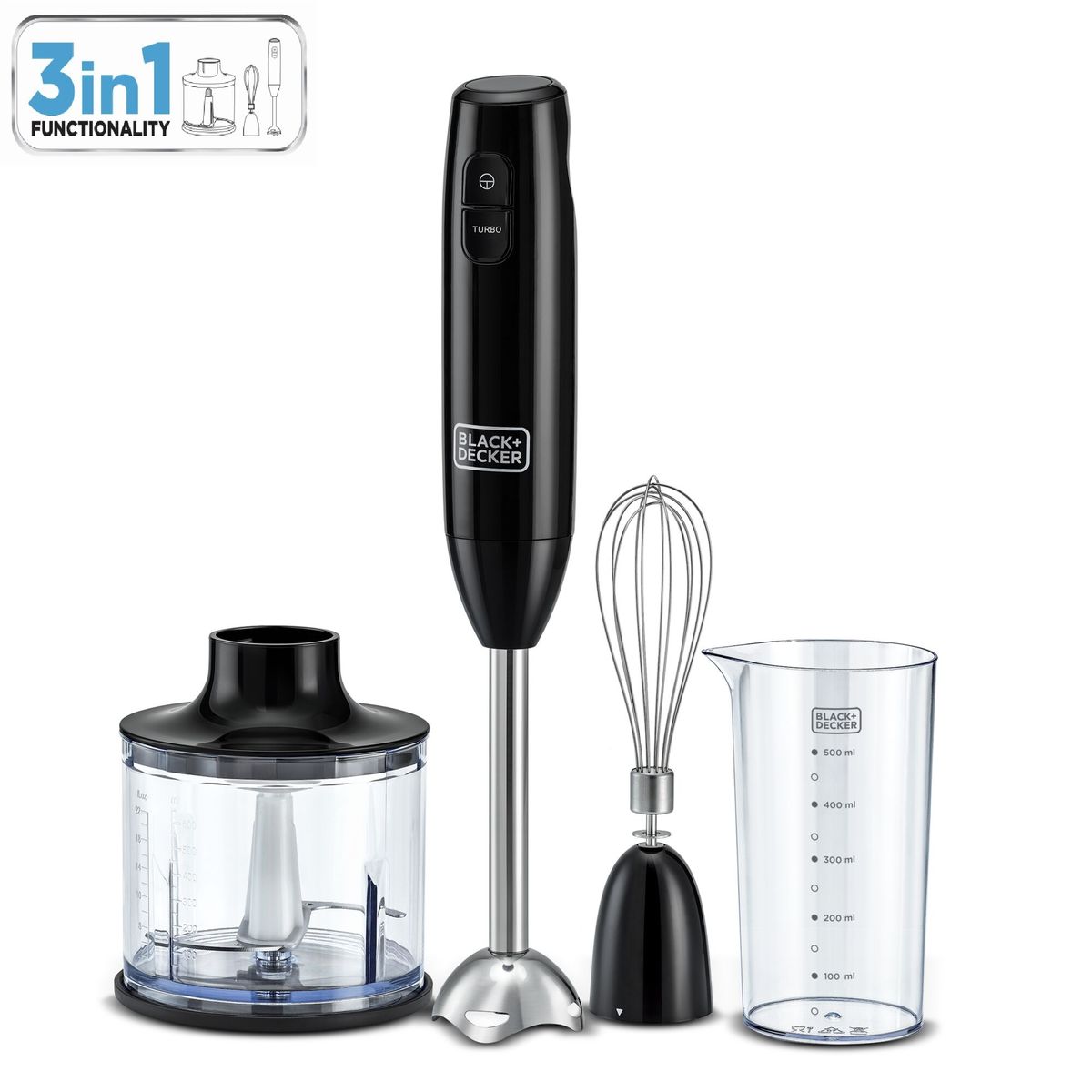 Black+Decker 600W 3-in-1 Hand Blender with Chopper