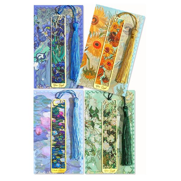 4 Pieces Golden Hollow Bookmark Van Gogh Oil Painting Theme