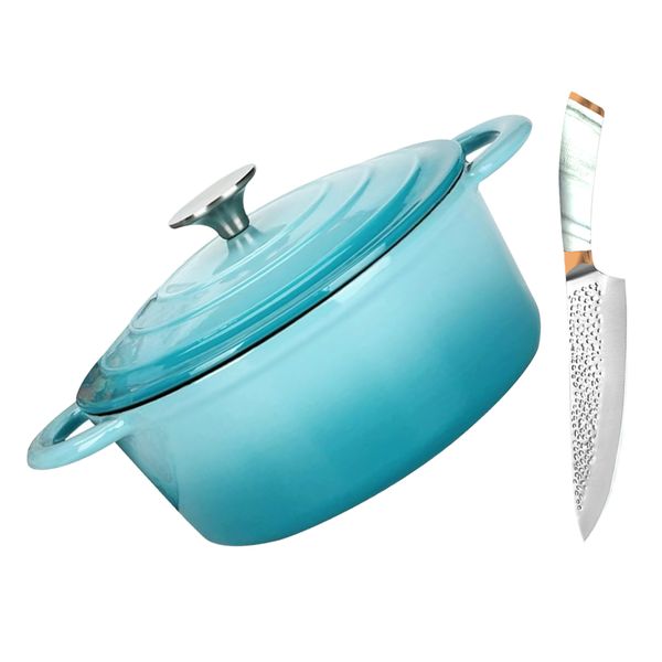 20cm - Enameled Dutch Oven Cast Iron Pot with Knife