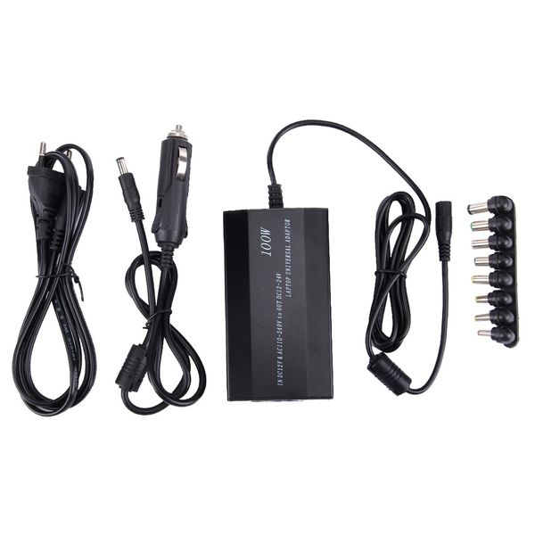 Universal Laptop Power Adapter, 100W, with Car Charger, 8 Tips, USB Port
