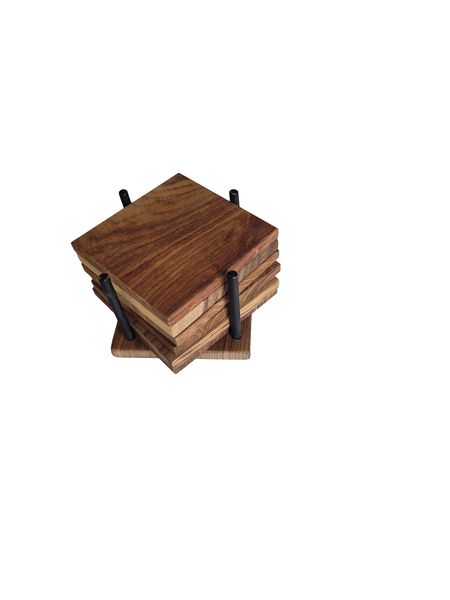 Kiaat Coaster Set with Holder for Bars, Chairs,Tables, Counter tops, Gifts
