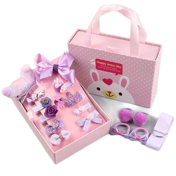 18 Piece Beautiful Kids Hair Clips Barrettes Hairpins Sets Toddler- Purple