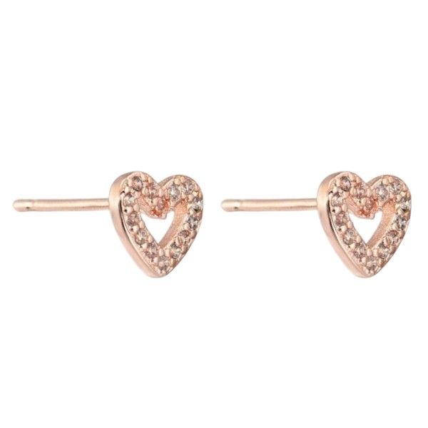 Heart-Shaped Stud Earrings With Rhinestones