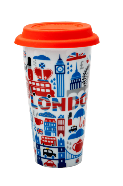 Porcelain Travel Mug with Silicone Lid - London