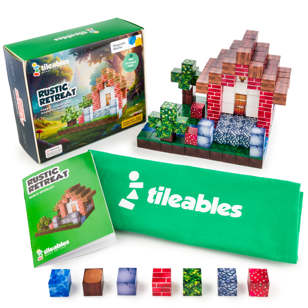 Tileables Magnetic Blocks - Rustic Retreat - 216 Pieces w/ Booklet and Bag