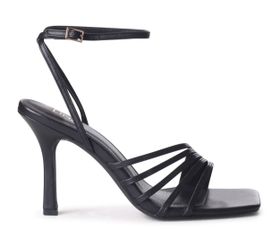 Linzi Phoebe Ladies - Black Faux Leather Strappy Square Toe Heels ...