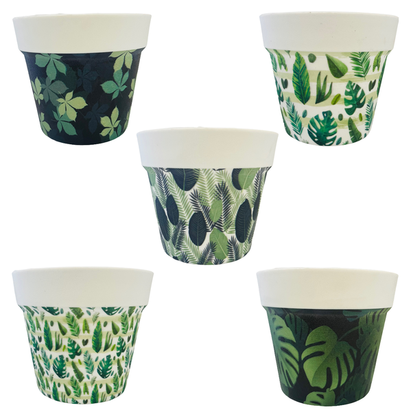 Plastic Pots for Plants - Leaf Patterns 14cm (5 Piece)