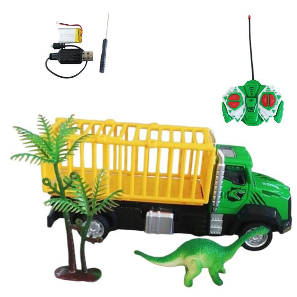 Dinosaur Transport Truck - Toy with Remote Controller - Yellow/Green