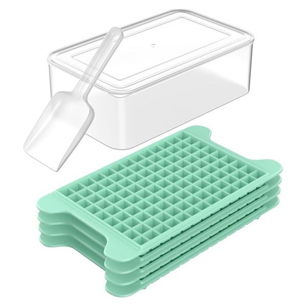 QYNIAL Mini Ice Cube Trays for Freezer - 117 Ice Cubes, 4-Pack with Bin