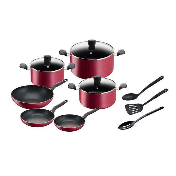 Tefal Super Cook 12 Piece Cookware Set Red