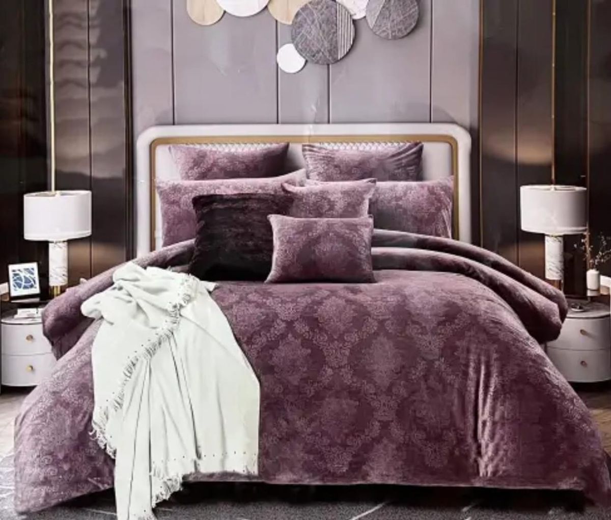 Smte Aliyaset 8 Piece Velvet Touch King Size Grey Home Bedding