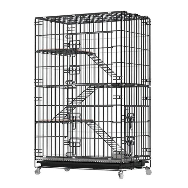 90x57x125cm-4-Tier Foldable Cat Playpen Encrypted Cage with Wheel Hammock-
