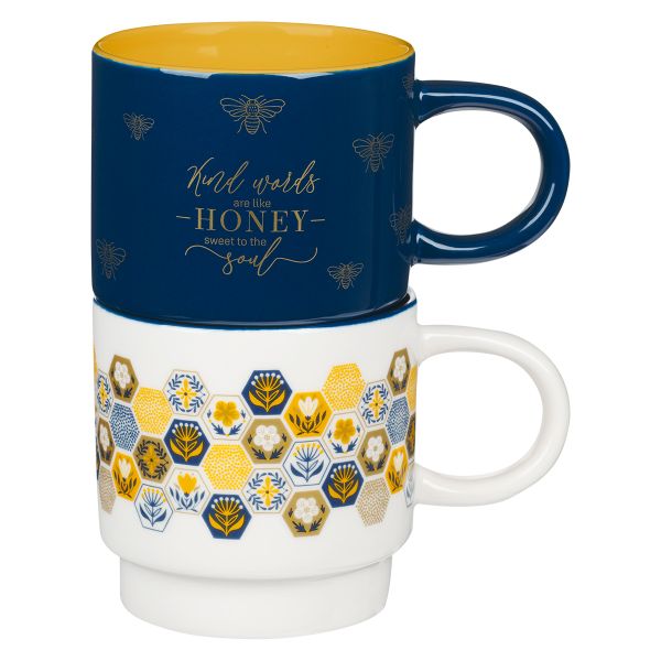 Mug Set - Kind Words Are Like Honey, Stackable, Two Piece