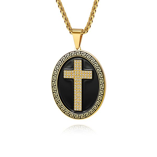 Vintage Trend Round Brand Cross Necklace Men's Hip Hop Literary Back Niche