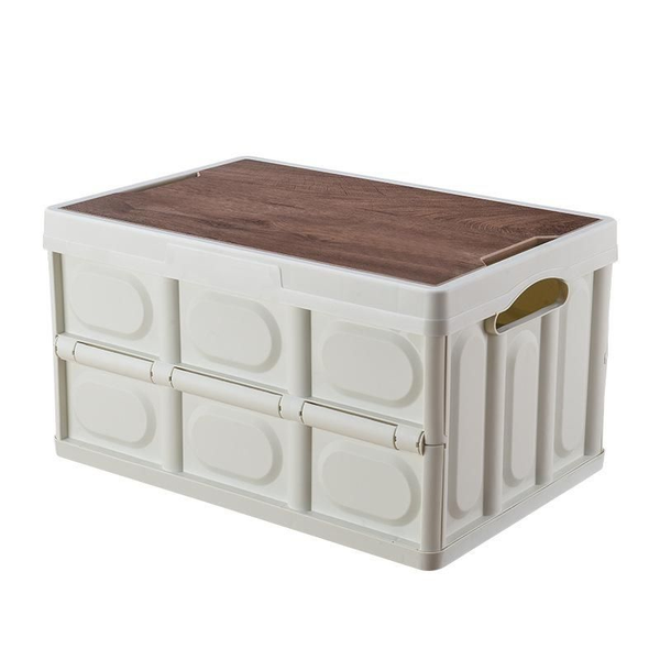 Collapsible Storage Bin With Wood Lids