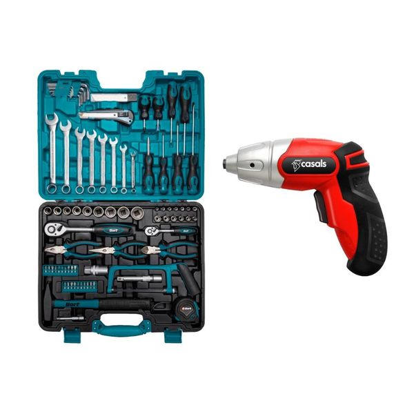Bort - Mechanics DIY Hand Tool Set 90 Pce &amp; 10 Pce Cordless Screwdriver