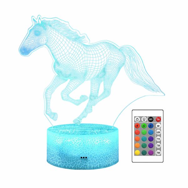 3D Illusion Lamp, Horse Night Light with 16 Colors Remote and Touch Control
