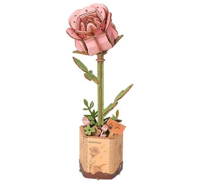Robotime Wooden Bloom Craft - Pink Rose - 104 Pieces