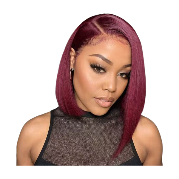 99J Burgundy Bob Wig Human Hair 13x4 HD transparent Frontal Lace Wig 12
