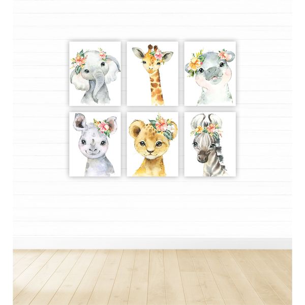 Safari Animals with Flowers - 40cm x 50cm -6 Set