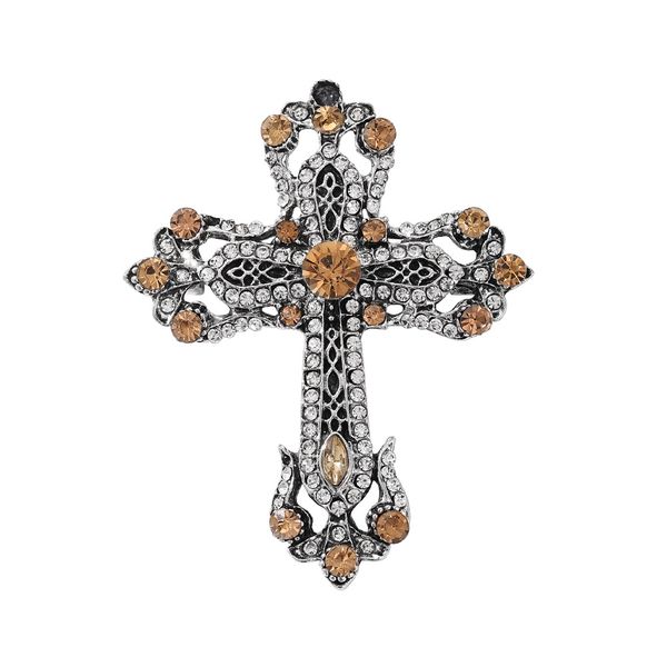 Vintage Rhinestone Cross Brooch Pin for Women Girls Crystal Christian Cross