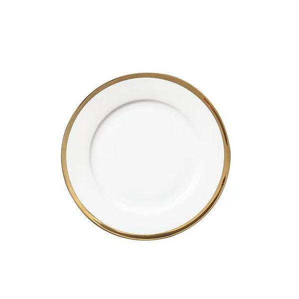 12 Pieces 10 Inch White Porcelain Round Dinner Plate With Gold Trim
