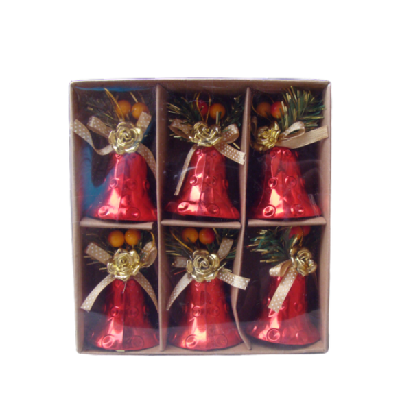 6 Piece Red Bells - Christmas Tree Decorations