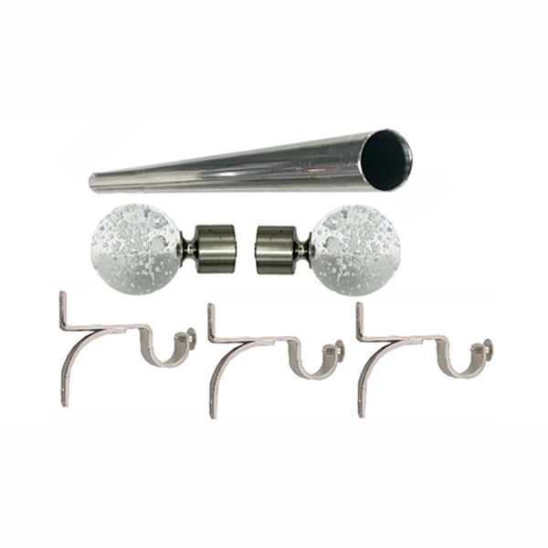 Matoc 25mm Curtain Single Pole Set - Bubble Glass Finials - Black