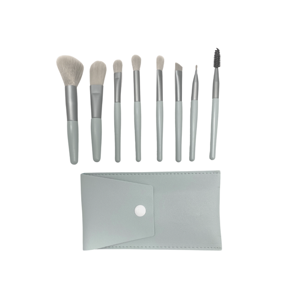 8 Piece Ultra-Soft Makeup Brush Set with Pouch - Dusty Blue