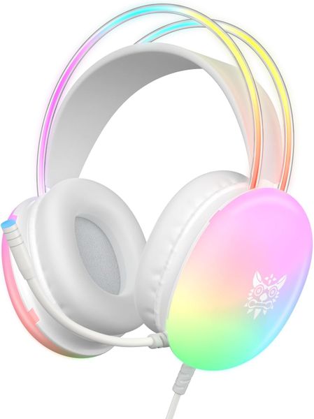 Gaming Headset with Microphone, RGB Rainbow Lighting for PC